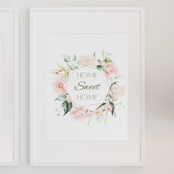 Home Sweet Home Floral Wreath Watercolor Sign Print Poster Unframed - Picture 2 of 2